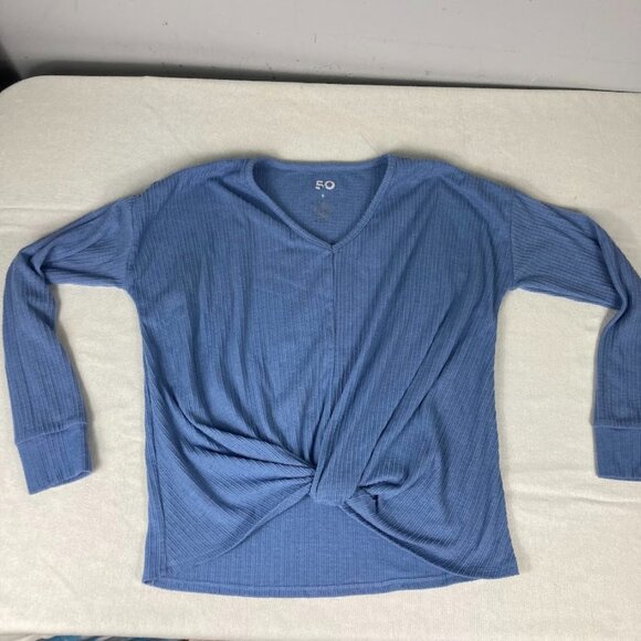 SO Blue Ribbed Long Sleeve Twist Front Top Size Junior Teens Small - Picture 1 of 7